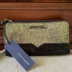 NWT REBECCA MINKOFF METALLIC DISTRESSED BLACK AND GOLD WALLET